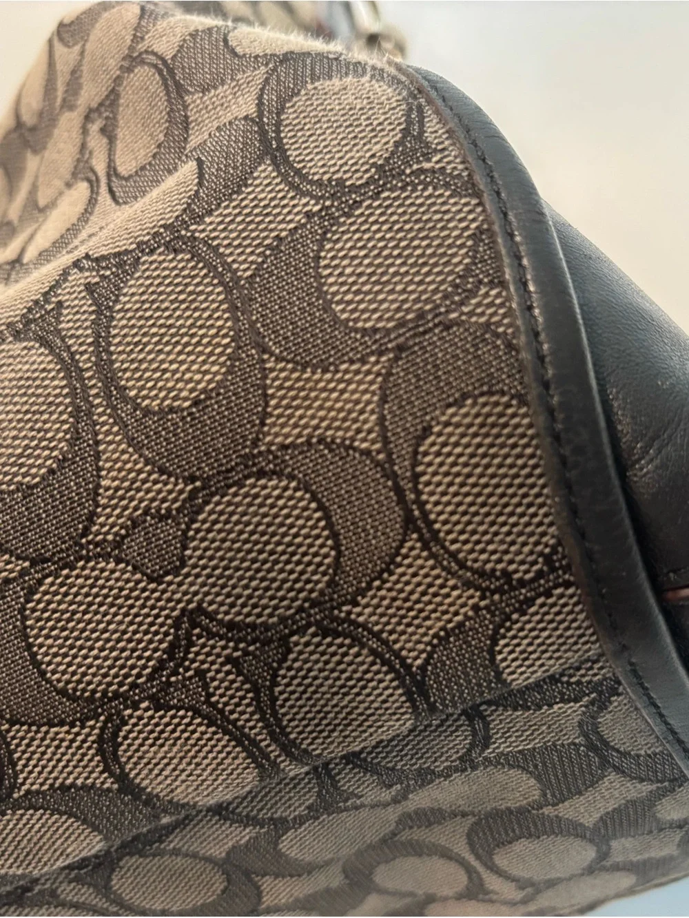 COACH ($385) Phoebe Beige/Dark Brown Jacquard Signature Shoulder Bag AUTHENTIC